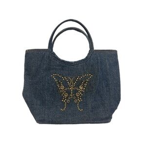 🩵3/$18🩵 Denim vintage hand Bag with Gold Butterfly rhinestone Design